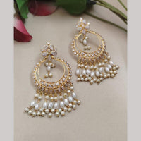 FS Collection Gold Plated Crystal Stone And Pearls Dangler Earrings
