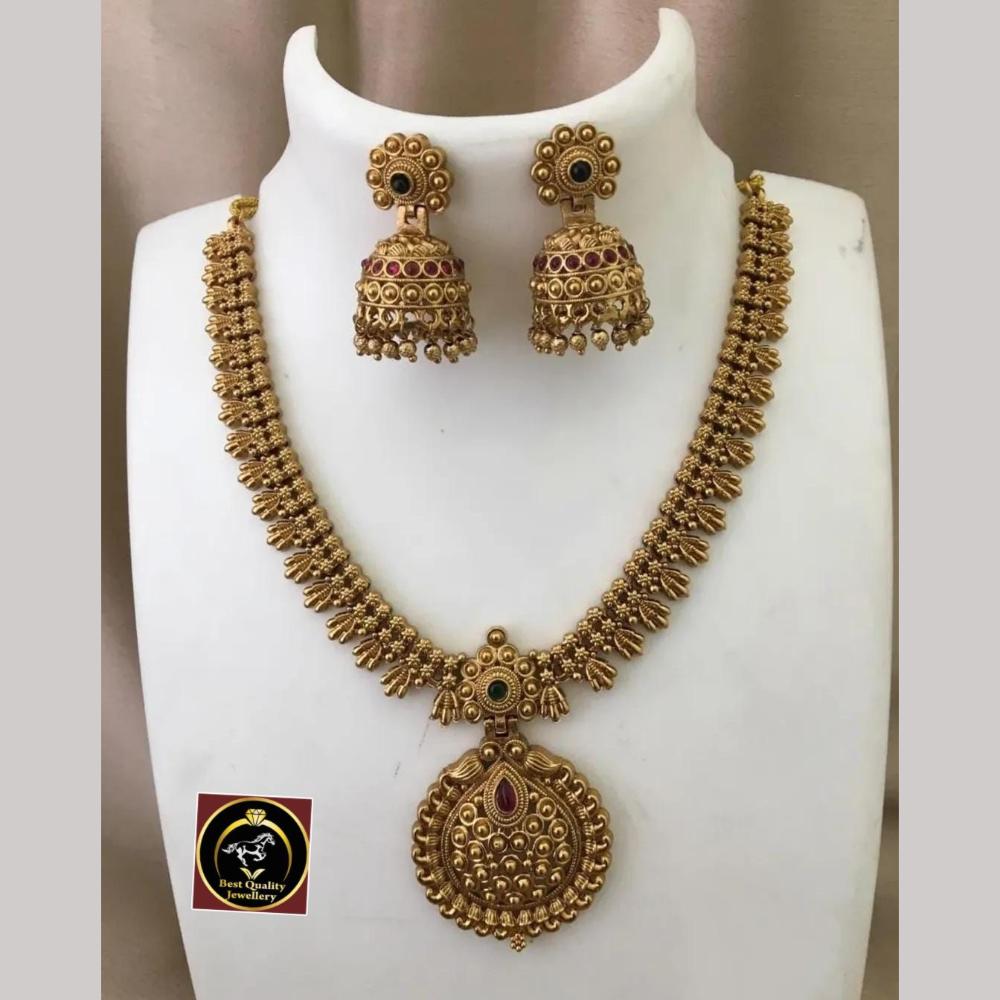 FS Collection Gold Plated Pota Stone and Pearls Necklace Set