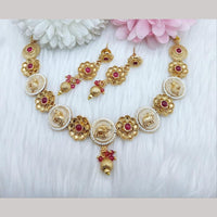 FS Collection Gold Plated Pota Stone and Pearls Elephant Shape Necklace Set