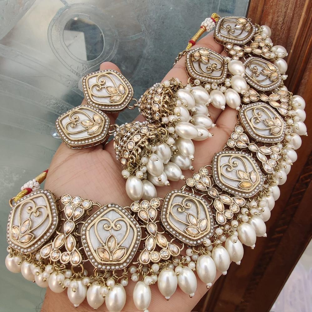 FS Collection Gold Plated Crystal Stone and Beads Necklace Set