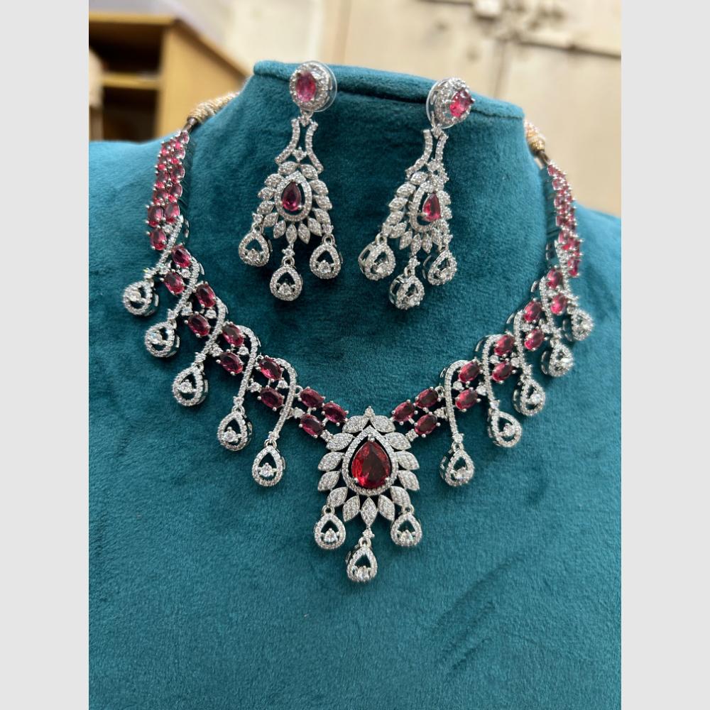 FS Collection Silver Plated AD Necklace Set