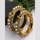 FS Collection Gold Plated Crystal Stone And Pearls Bangle Set