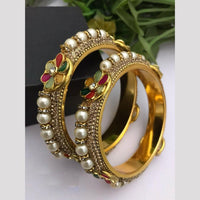 FS Collection Gold Plated Crystal Stone And Pearls Bangle Set