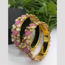 FS Collection Gold Plated Crystal Stone And Pearls Bangle Set