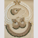 FS Collection Gold Plated Crystal Stone And Pearls Necklace Set