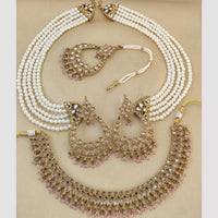 FS Collection Gold Plated Crystal Stone And Pearls Necklace Set