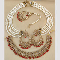 FS Collection Gold Plated Crystal Stone And Pearls Necklace Set