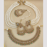 FS Collection Gold Plated Crystal Stone And Pearls Necklace Set