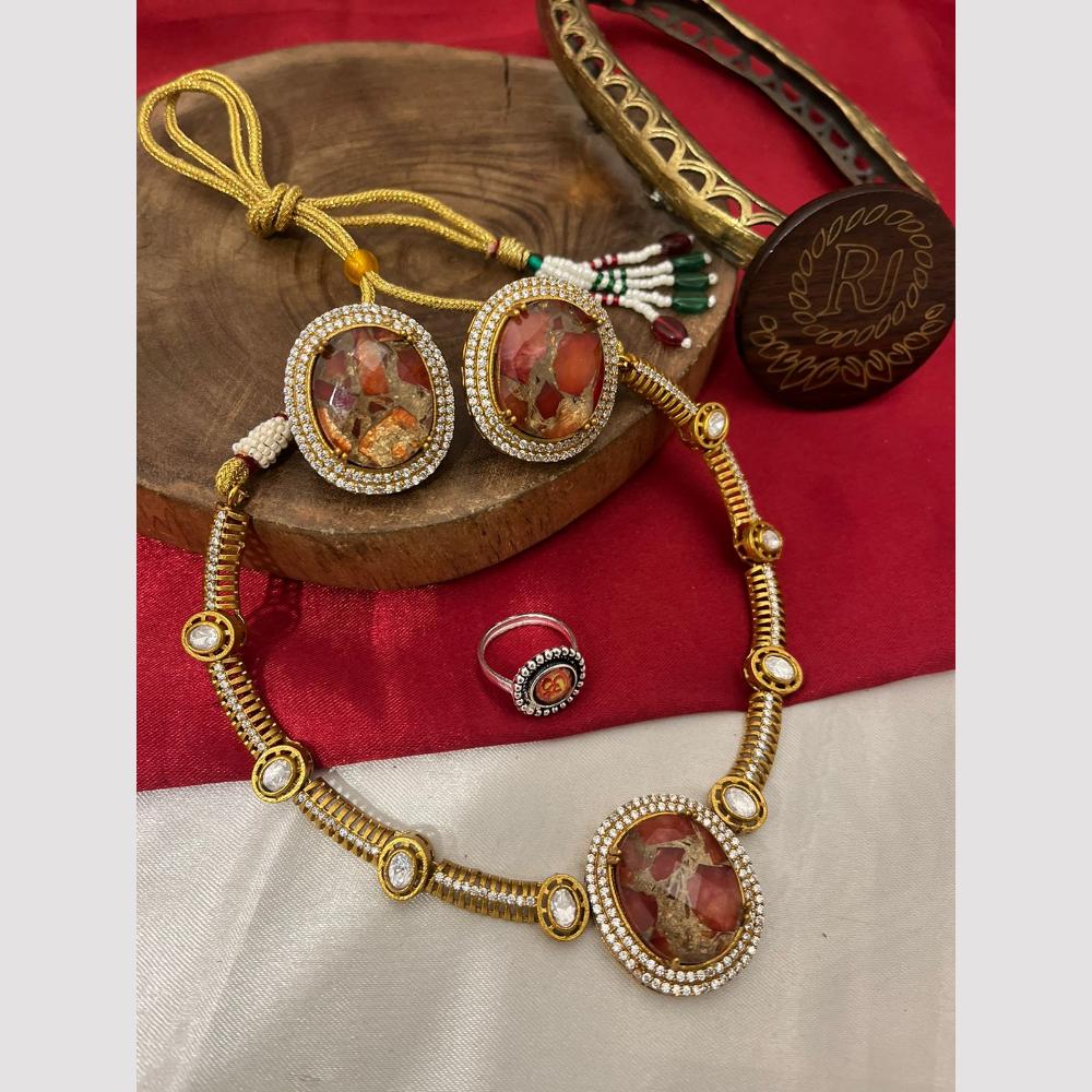 FS Collection Gold Plated Druzy Crystal Stone Necklace Set