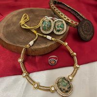 FS Collection Gold Plated Druzy Crystal Stone Necklace Set