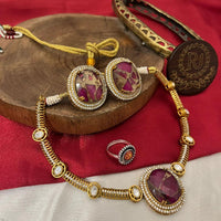 FS Collection Gold Plated Druzy Crystal Stone Necklace Set