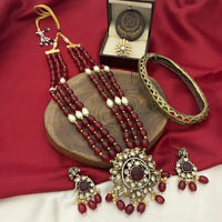 FS Collection Gold Plated Polki Kundan Stone And Beads Necklace Set