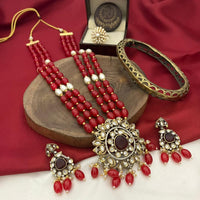 FS Collection Gold Plated Polki Kundan Stone And Beads Necklace Set