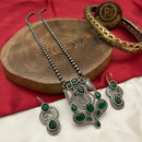 FS Collection Oxidised Plated Pota Stone And Pearls Long Necklace Set