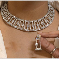 FS Collection Silver Plated American Diamond Necklace Set