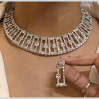 FS Collection Silver Plated American Diamond Necklace Set