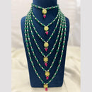 FS Collection Gold Plated Beads And Kundan Multi Layer Long Necklace Set