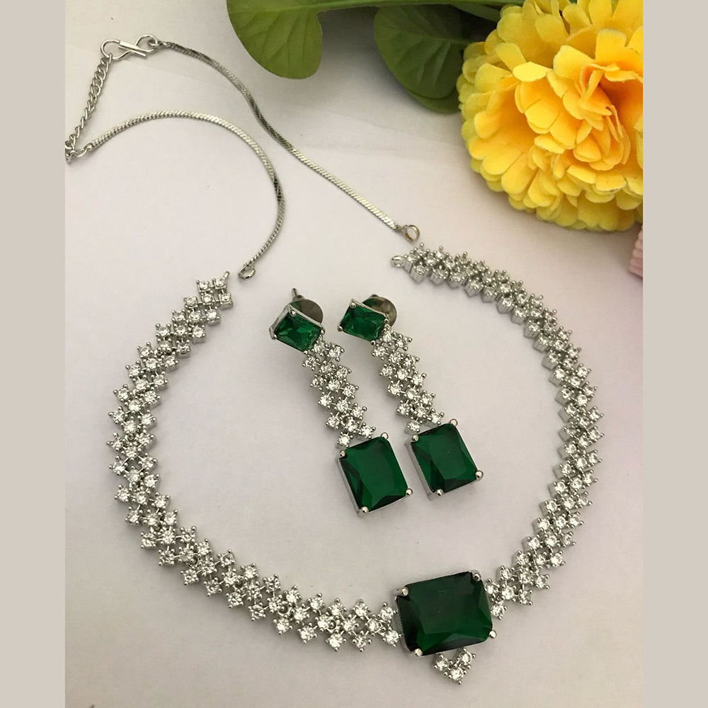 FS Collection Silver Plated American Diamond Necklace Set