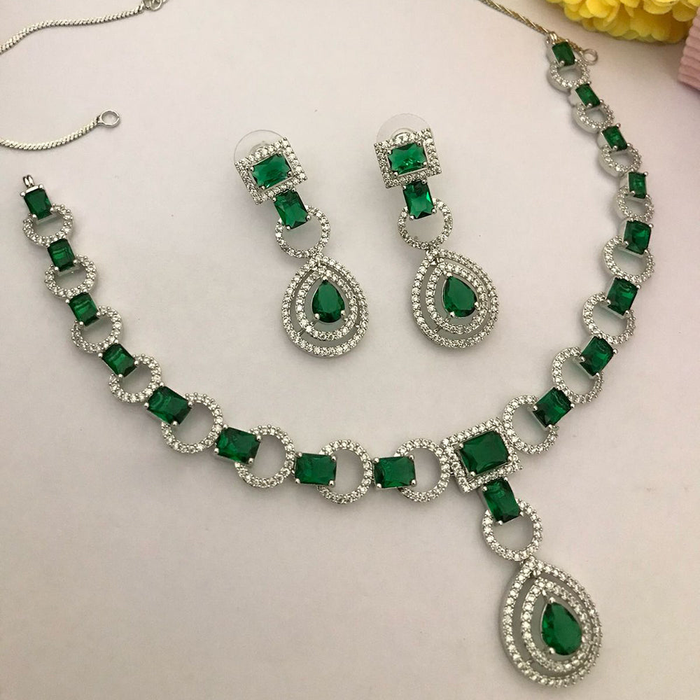 FS Collection Silver Plated American Diamond Necklace Set
