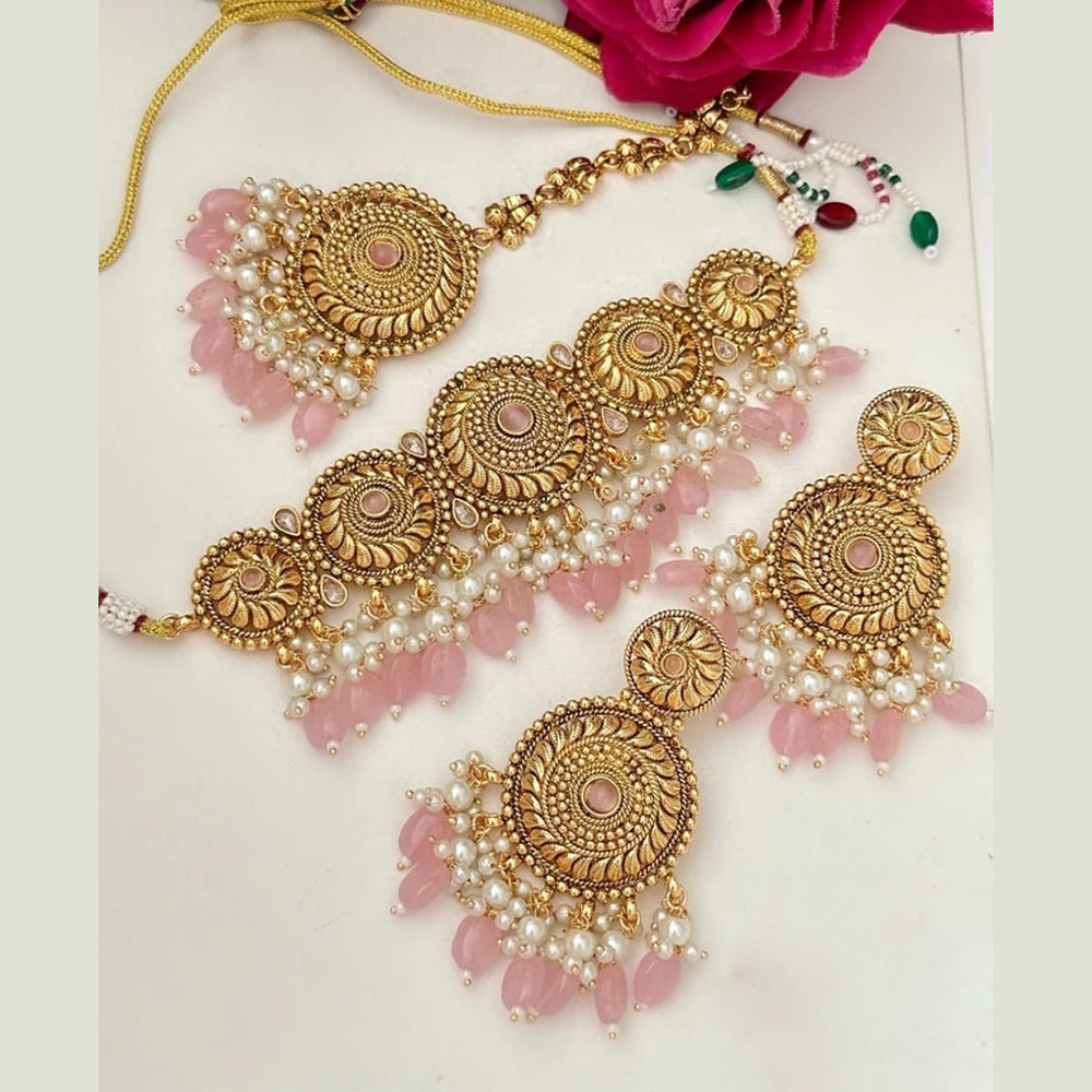 FS Collection Gold Plated Pota Stone Necklace Set
