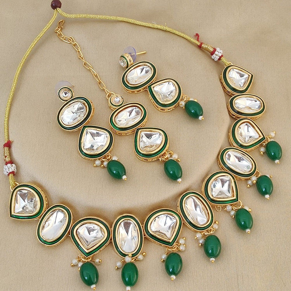 FS Collection Gold Plated Kundan Stone And Beads Choker Necklace Set
