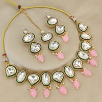 FS Collection Gold Plated Kundan Stone And Beads Choker Necklace Set