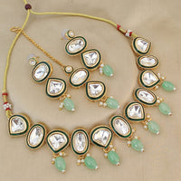 FS Collection Gold Plated Kundan Stone And Beads Choker Necklace Set
