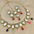 FS Collection Gold Plated Kundan Stone And Beads Choker Necklace Set
