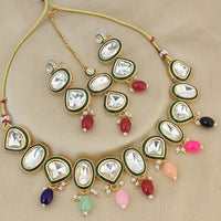FS Collection Gold Plated Kundan Stone And Beads Choker Necklace Set