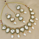 FS Collection Gold Plated Kundan Stone And Beads Choker Necklace Set