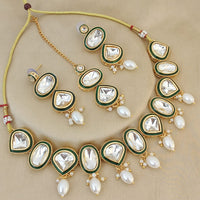 FS Collection Gold Plated Kundan Stone And Beads Choker Necklace Set