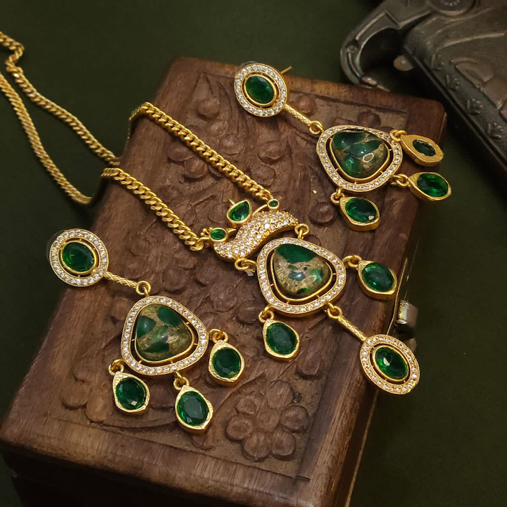 FS Collection Gold Plated Druzy Crystal Stone Necklace Set