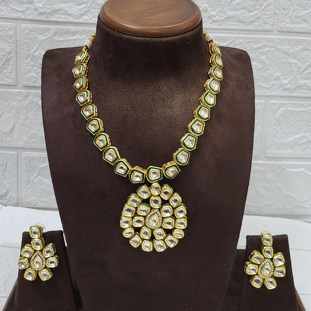 FS Collection Gold Plated Kundan Stone Necklace Set