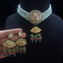 FS Collection Gold Plated Kundan Stone And Beads Meenakari Choker Necklace Set