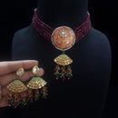 FS Collection Gold Plated Kundan Stone And Beads Meenakari Choker Necklace Set