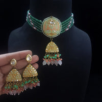 FS Collection Gold Plated Kundan Stone And Beads Meenakari Choker Necklace Set