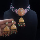 FS Collection Gold Plated Kundan Stone And Beads Meenakari Choker Necklace Set