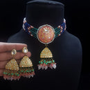 FS Collection Gold Plated Kundan Stone And Beads Meenakari Choker Necklace Set