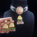 FS Collection Gold Plated Kundan Stone And Beads Meenakari Choker Necklace Set