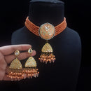 FS Collection Gold Plated Kundan Stone And Beads Meenakari Choker Necklace Set