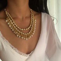 FS Collection Gold Plated Kundan Stone And Pearl Necklace