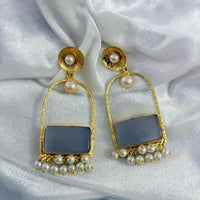 FS Collection Gold Plated Crystal Stone And Pearls Dangler Earrings