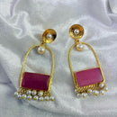 FS Collection Gold Plated Crystal Stone And Pearls Dangler Earrings