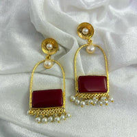 FS Collection Gold Plated Crystal Stone And Pearls Dangler Earrings