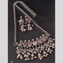 FS Collection Oxidised Plated Pota Stone And Pearls Necklace Set