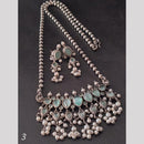 FS Collection Oxidised Plated Pota Stone And Pearls Necklace Set