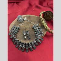 FS Collection Oxidised Plated Pota Stone Temple Necklace Set