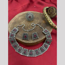 FS Collection Oxidised Plated Pota Stone Necklace Set