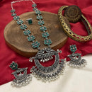 FS Collection Oxidised Plated Pota Stone And Pearls Necklace Set