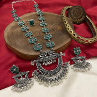 FS Collection Oxidised Plated Pota Stone And Pearls Necklace Set